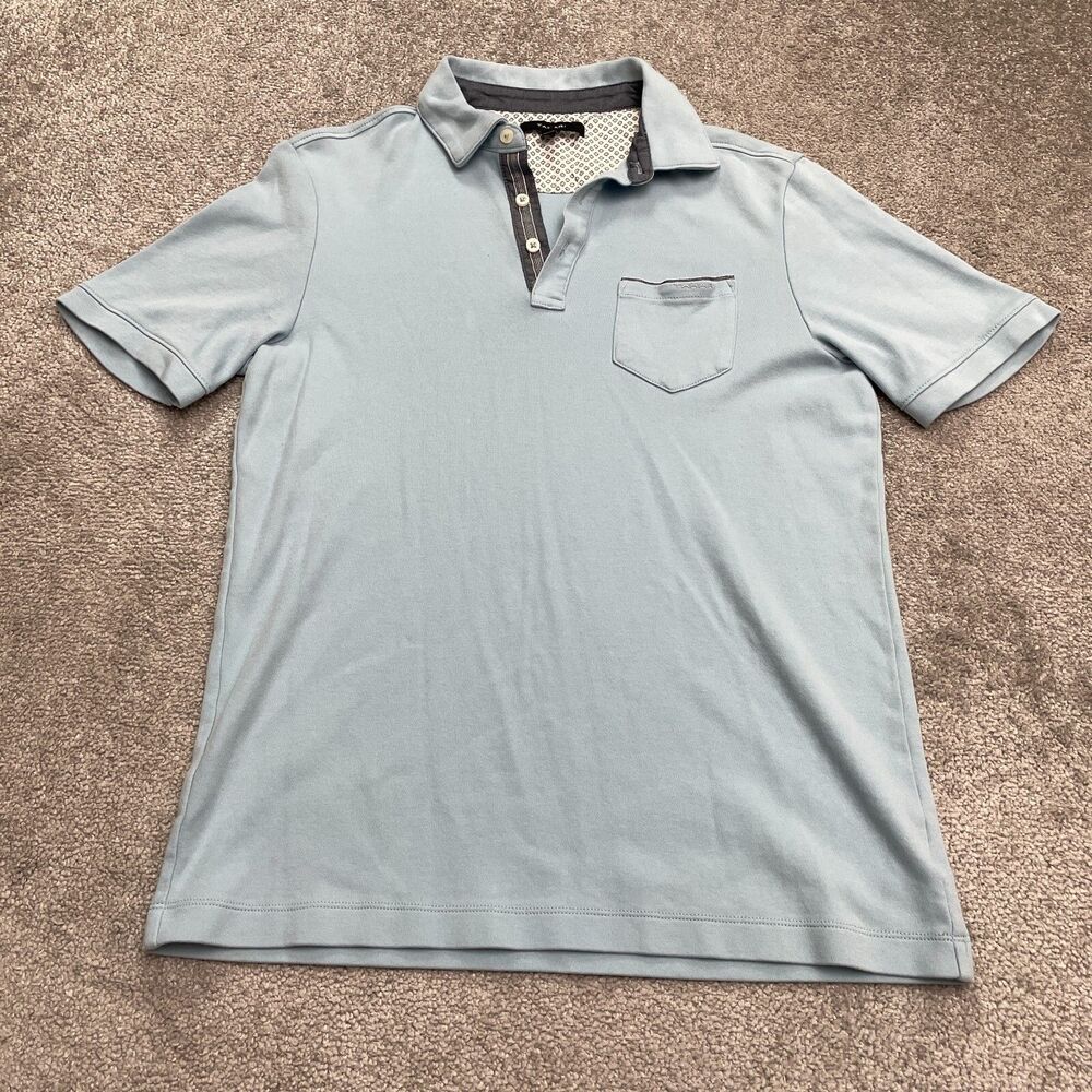Tahari Polo Shirt Mens Medium Light Blue Pique 100% Cotton Short Sleeve Pocket